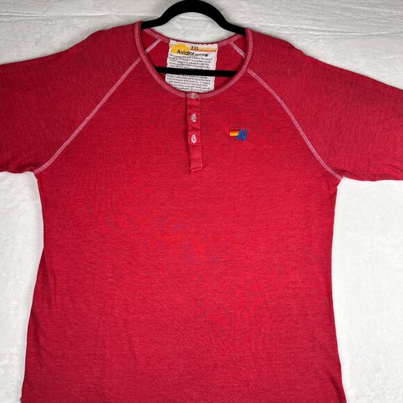 Aviator Nation Long Sleeve Henley Shirt Red XXL Lightning Bolt Logo USA Made - Picture 5 of 9